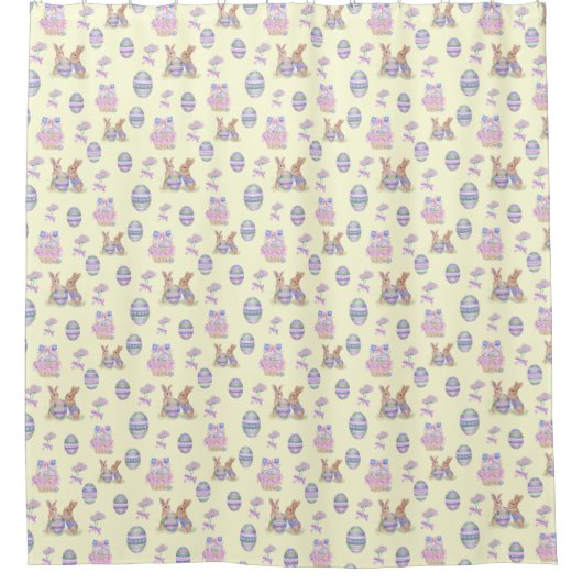 Cute Bunny Easter Egg Shower Curtain シャワーカーテン (正面)