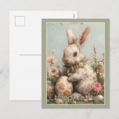 Cute Bunny Easter Eggs Floral  シーズンポストカード (正面/裏面)