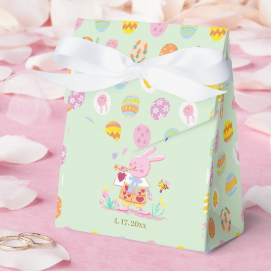 Cute Bunny & Egg Pattern Green Kids Birthday フェイバーボックス (ウェディング)