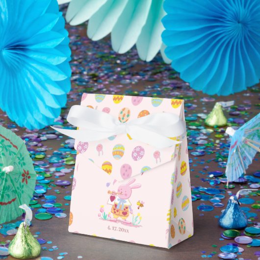 Cute Bunny & Egg Pattern Pink Kids Birthday フェイバーボックス (パーティー)