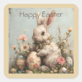 Cute Bunny Eggs Flowers Easter  スクエアシール (正面)