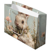 Cute Bunny Eggs Flowers Easter  ラージペーパーバッグ (正面アングル)