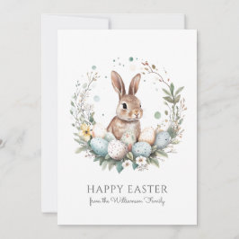Cute Bunny Eggs Garland Wreath Personalized Easter シーズンカード