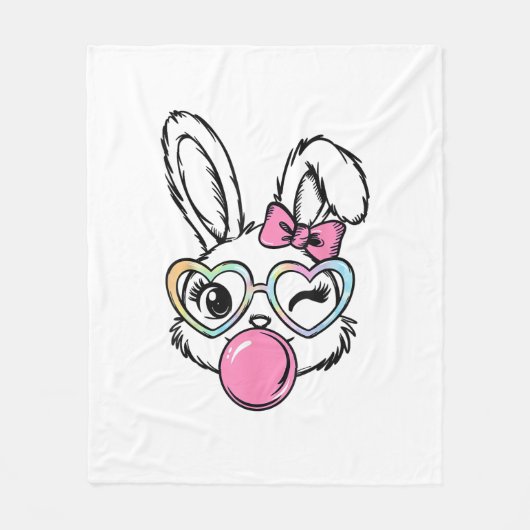 Cute Bunny Face Bubblegum Glasses Pink Coquette Bo フリースブランケット (正面)