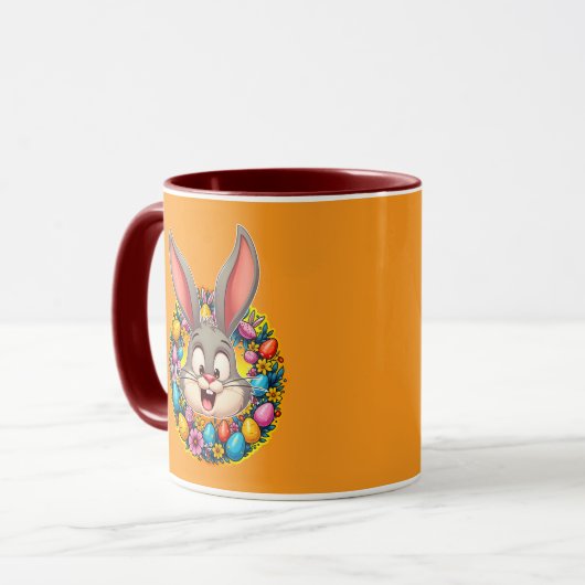 Cute Bunny Face – Easter Wreath Style caneca マグカップ (正面左)