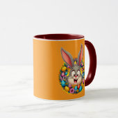 Cute Bunny Face – Easter Wreath Style caneca マグカップ (正面右)