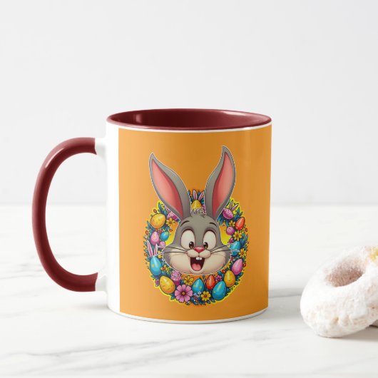Cute Bunny Face – Easter Wreath Style caneca マグカップ (ドーナツ)