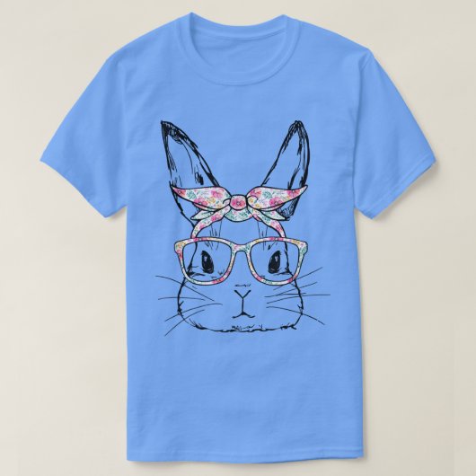 Cute Bunny Face Floral Glasses Headband Happy East Tシャツ (デザイン正面)