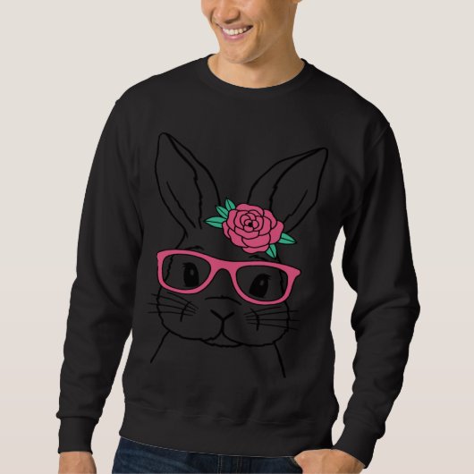 Cute Bunny Face Pink Glasses Flowers Easter Day 20 スウェットシャツ (正面)