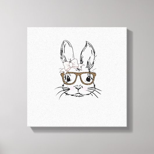 Cute Bunny Face Shirt Leopard Print Glasses EASTER キャンバスプリント (正面)