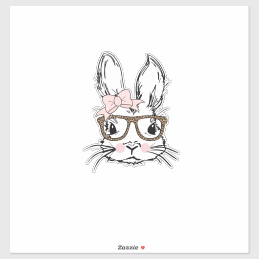 Cute Bunny Face Shirt Leopard Print Glasses EASTER シール (シート)