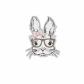 Cute Bunny Face Shirt Leopard Print Glasses EASTER シール (正面)