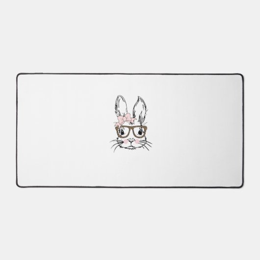 Cute Bunny Face Shirt Leopard Print Glasses EASTER デスクマット (正面)