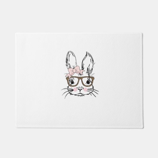 Cute Bunny Face Shirt Leopard Print Glasses EASTER ドアマット (正面)