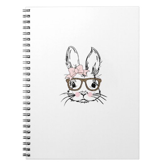 Cute Bunny Face Shirt Leopard Print Glasses EASTER ノートブック (正面)