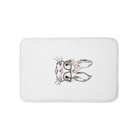 Cute Bunny Face Shirt Leopard Print Glasses EASTER バスマット (正面)