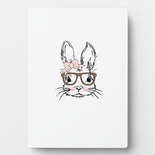 Cute Bunny Face Shirt Leopard Print Glasses EASTER フォトプラーク (正面)