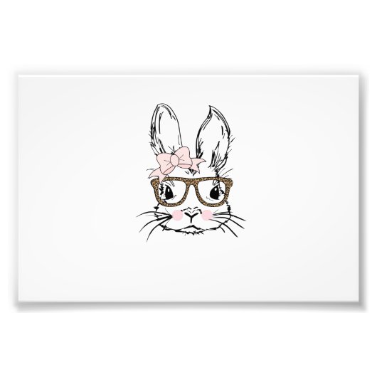 Cute Bunny Face Shirt Leopard Print Glasses EASTER フォトプリント (正面)