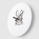 Cute Bunny Face Shirt Leopard Print Glasses EASTER ラージ壁時計 (傾斜)