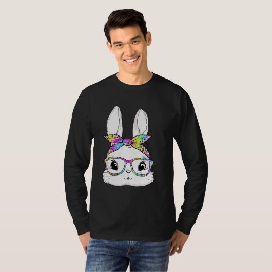 Cute Bunny Face Tie Dye Glasses Easter Day Tシャツ (正面フル)