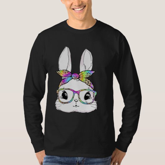 Cute Bunny Face Tie Dye Glasses Easter Day Tシャツ (正面)