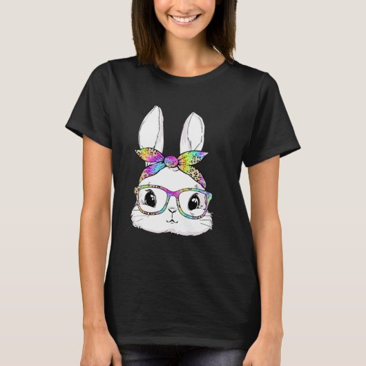 Cute Bunny Face Tie Dye Glasses Easter Day Tシャツ (正面)