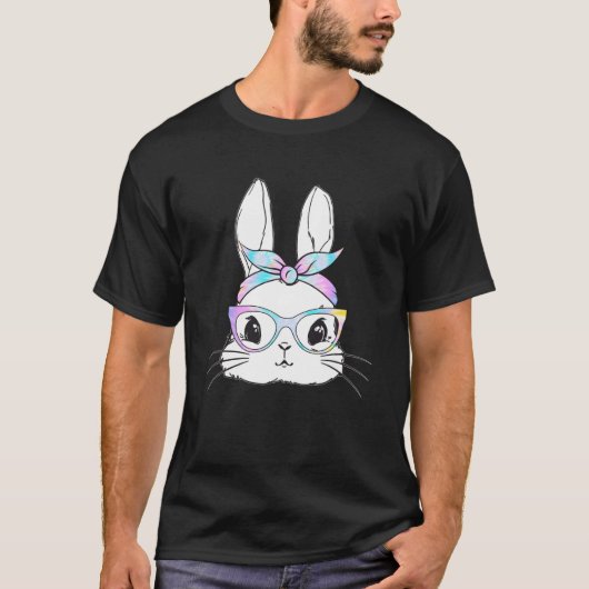 Cute Bunny Face Tie Dye Leopard Glasses Headband E Tシャツ (正面)