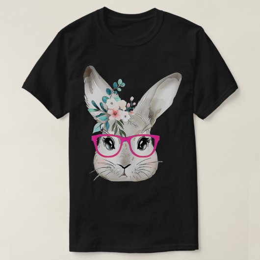 Cute Bunny Face With Floral Pink Glasses, Easter R Tシャツ (デザイン正面)