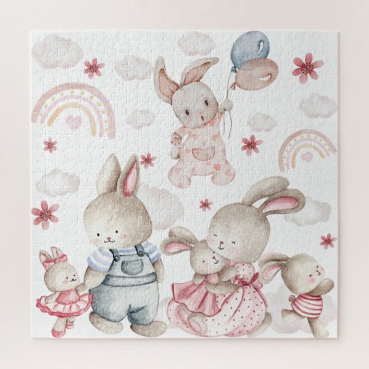Cute Bunny Family Jigsaw Kids Birthday ジグソーパズル (縦)