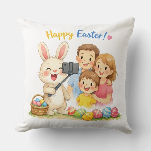 Cute Bunny Family Selfie Easter Cushion クッション (正面)