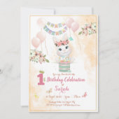 Cute Bunny First Birthday Invitation Card 招待状 (正面)