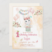 Cute Bunny First Birthday Invitation Card 招待状 (正面/裏面)
