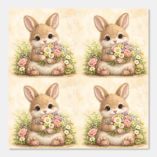 Cute Bunny Floral Pattern Wallpaper 壁紙 (正面)