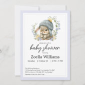 Cute Bunny Floral Spring Baby Shower Invitation (正面)