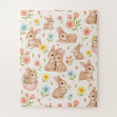 Cute Bunny Floral Spring Pattern ジグソーパズル (縦)