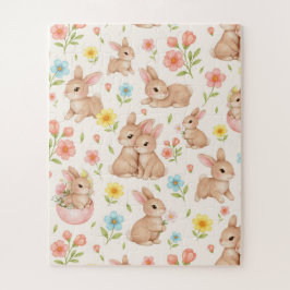 Cute Bunny Floral Spring Pattern ジグソーパズル