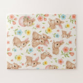 Cute Bunny Floral Spring Pattern ジグソーパズル (横)