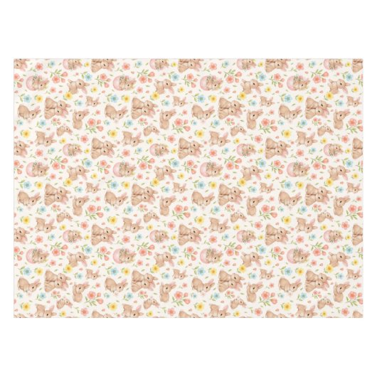 Cute Bunny Floral Spring Pattern テーブルクロス (正面(横))