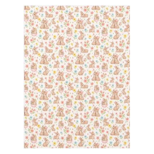 Cute Bunny Floral Spring Pattern テーブルクロス (正面)