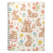 Cute Bunny Floral Spring Pattern ノートブック (正面)