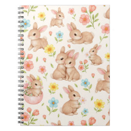 Cute Bunny Floral Spring Pattern ノートブック