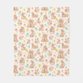 Cute Bunny Floral Spring Pattern フリースブランケット (正面)