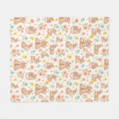 Cute Bunny Floral Spring Pattern フリースブランケット (正面(横))