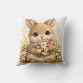 Cute Bunny Flower Bouquet Pillow Kawaii クッション (裏面)
