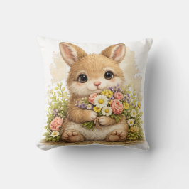 Cute Bunny Flower Bouquet Pillow Kawaii クッション
