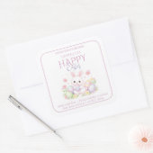 Cute Bunny, Flowers & Butterflies - Happy Easter  スクエアシール (封筒)