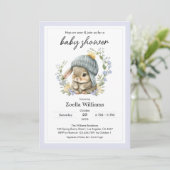 Cute Bunny Flowers Spring Baby Shower Invitation (スタンド正面)