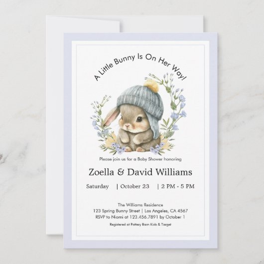 Cute Bunny Garden Spring Baby Shower Invitation (正面)