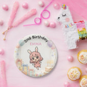 Cute Bunny Girl Birthday Paper Plates ペーパープレート (パーティー)