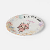 Cute Bunny Girl Birthday Paper Plates ペーパープレート (アングル)